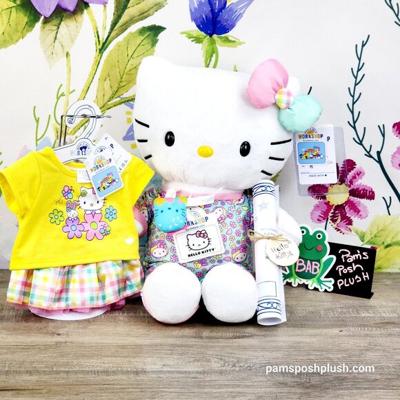 Build A Bear Hello Kitty SPRING GINGHAM Sleeper Skirt Graphic T Top Kawaii Plush - Picture 7 of 7